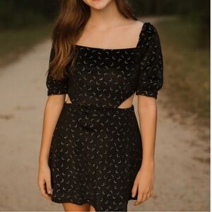 Altar'd State Black Velvet Crescent Moon Cutout Dress Size Small